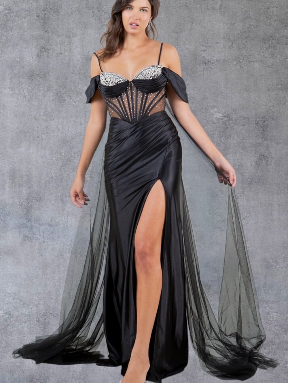 NEW BLACK Sweetheart Evening Gown Floor Length With Slit 8273J